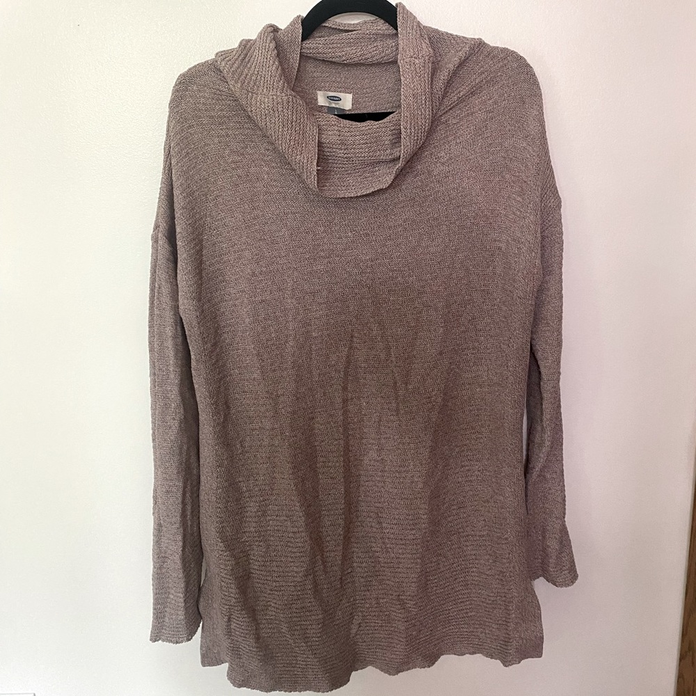 Large Beige Old Navy Knit Texture Sweater Dress with Cowl Neck